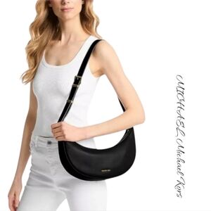 MICHAEL Michael Kors Avra Medium Black Leather Crescent Shoulder Crossbody Bag